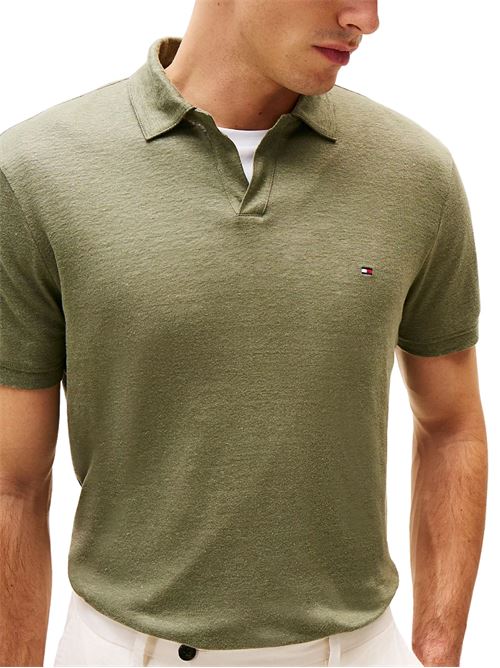 Polo uomo verde militare in lino Tommy Hilfiger | MW0MW38476PLI